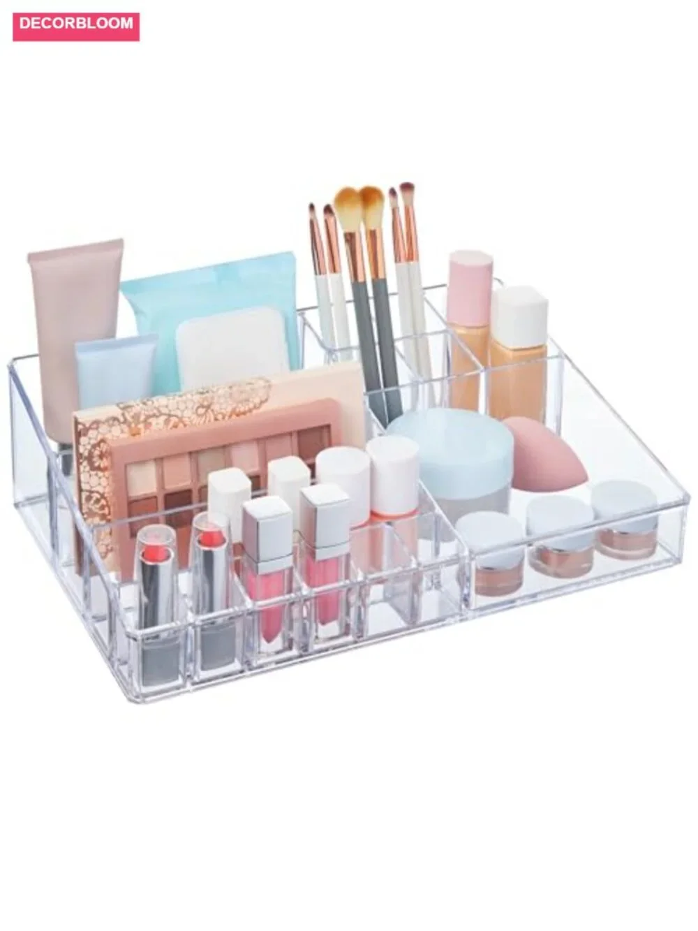 15-Compartment Clear Acrylic Makeup Organizer for Vanity, Brushes & Palettes
